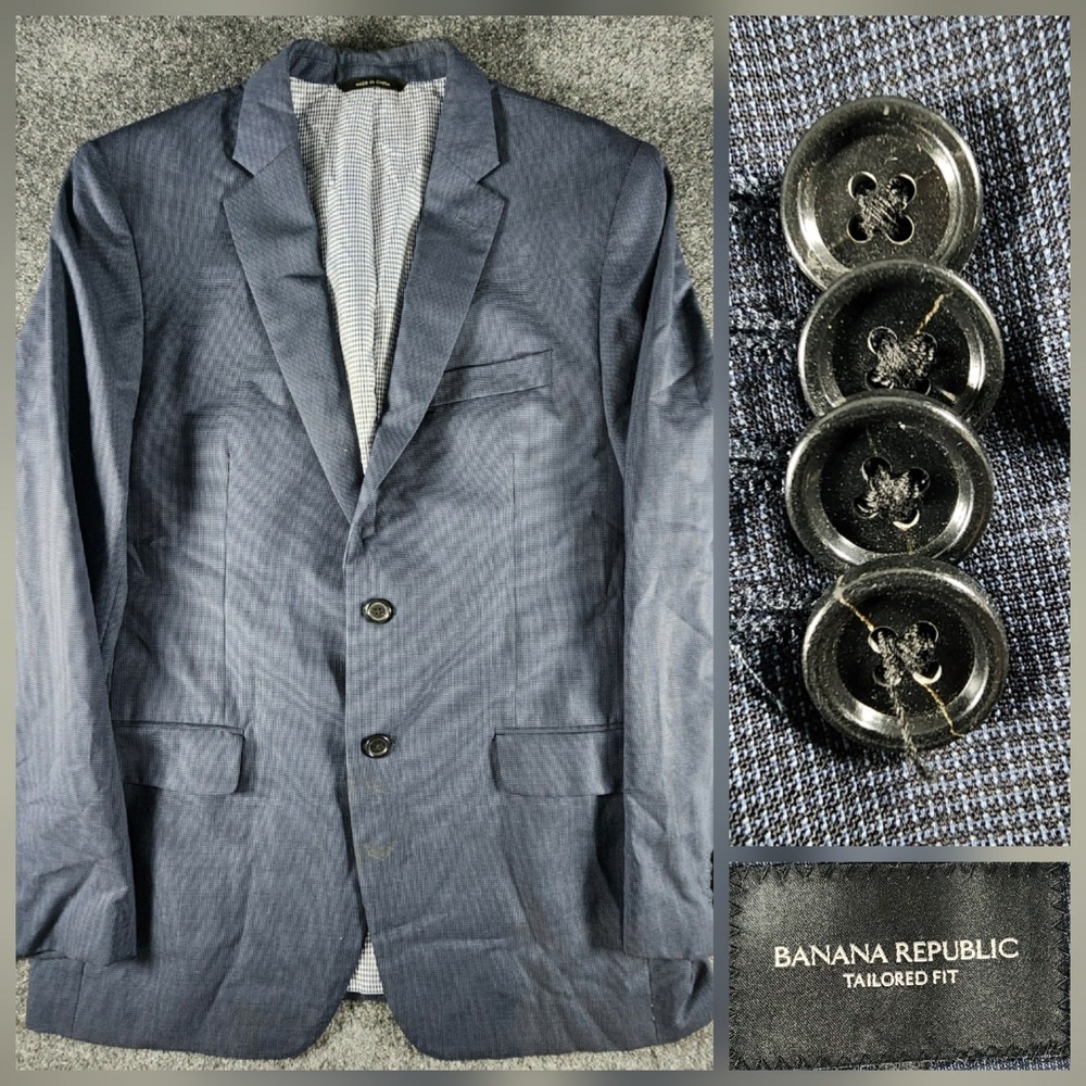 Banana Republic‎ Mens 40R Tailored Fit Wool Blazer Blue Micro Check Sport Coat